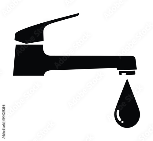 Vector of a faucet with a single water drop falling from the spout