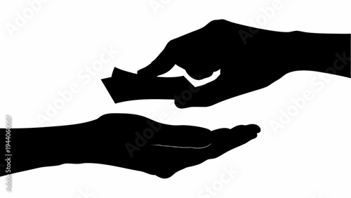 Hands exchanging money in silhouette representing charity and donation for zakat or alms giving