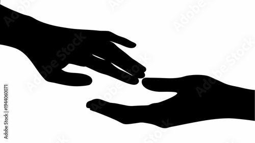 Silhouette of hands giving and receiving money for charity or zakat on white background