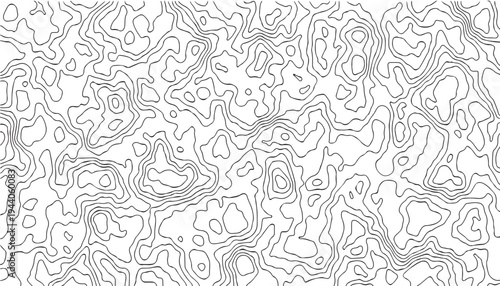 Topographic Contour Line Pattern Background Abstract Black And White Terrain Texture.