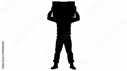 Warehouse worker lifting heavy box silhouette industrial labor concept logistics and transportation symbol