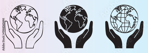 Hands holding globe icons representing global responsibility and care