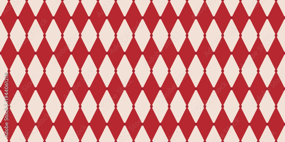 Obraz premium Red Circus Argyle Seamless Pattern. Harlequin rhombus background. Geometric masquerade ornament. Elegant holiday festival. Simple print for wrapping paper, fabric and textile. Vector illustration