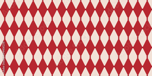 Red Circus Argyle Seamless Pattern. Harlequin rhombus background. Geometric masquerade ornament. Elegant holiday festival. Simple print for wrapping paper, fabric and textile. Vector illustration