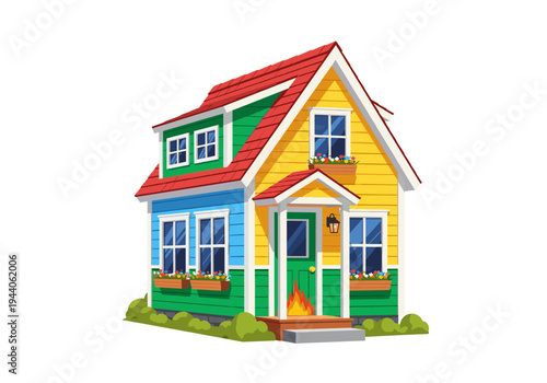 Cartoon house with flames at the entrance, symbolizing danger or emergency situations