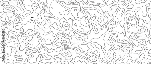 Topographic Contour Line Pattern Background Abstract Black And White Terrain Texture.