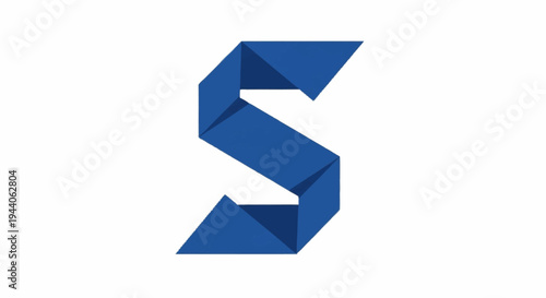Blue origami letter S symbol geometric design.