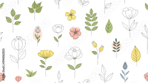 Flowers and leaves are illustrated in various colors on a white background.