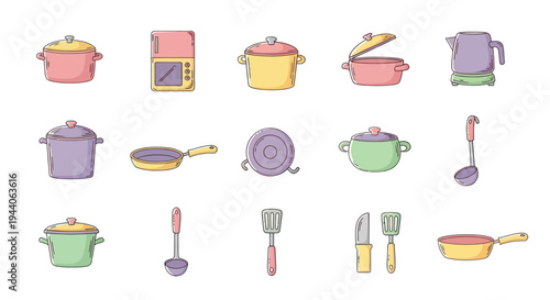 Cartoon kitchen utensils and appliances