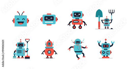 Cartoon robot set for various applications