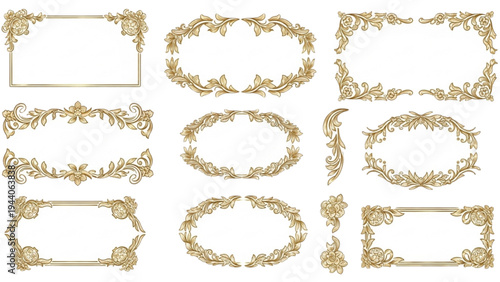 Vintage golden ornate frames on white background for decoration