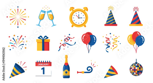 Celebration elements party icons set