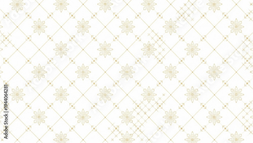 Golden floral pattern on white background with geometric lines forming a decorative design