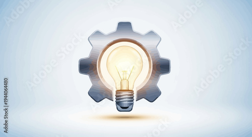 Illuminated Light Bulb Inside a Metallic Gear Symbolizing Innovation.