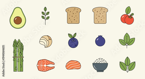 Healthy Food Ingredients Collection Flat Design Style.