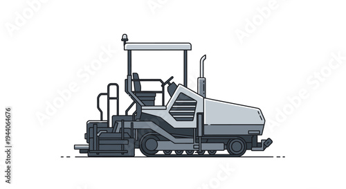 Illustration of a modern asphalt paving machine on a white background.