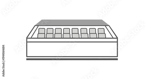 Illustration of a refrigerated display case filled with food items.