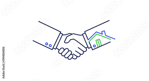 Handshake with house symbol representing real estate deal.