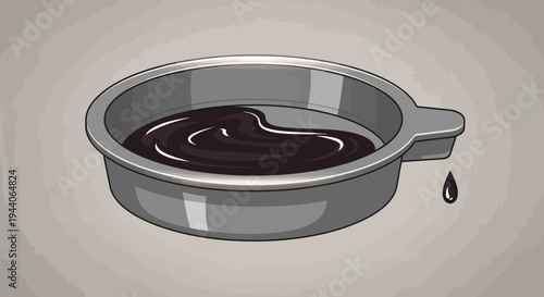 Illustration of dark liquid in a metal container.