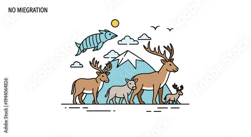 Herd of Deer with Antlers and Fawn in Natural Habitat.