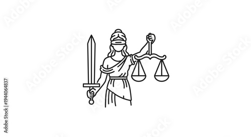 Illustration of Lady Justice holding scales and sword.