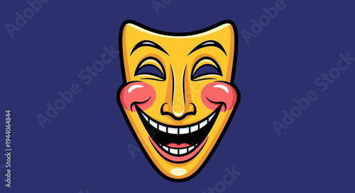 Happy Comedy Mask With Wide Smile And Rosy Cheeks.