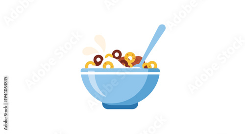 Healthy Breakfast Cereal Bowl with Spoon and Fruits.