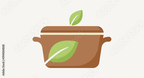 Healthy Cooking Pot with Fresh Green Leaves Illustration.