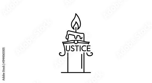 Justice candle lit with flame and pedestal illustration.