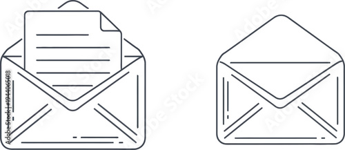 Two simple envelope icons with one containing a letter