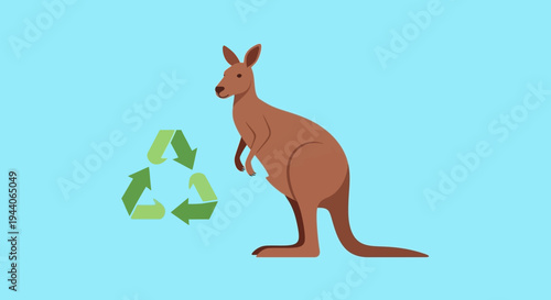 Kangaroo and Recycling Symbol Illustration.