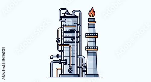 Industrial Oil Refinery Plant with Flare Stack.
