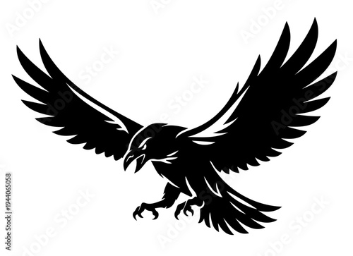 Raven With Spread Wings Black Silhouette Vector Illustration