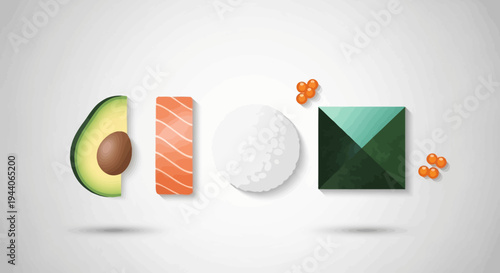 Ingredients for Sushi Preparation Displayed Artfully.