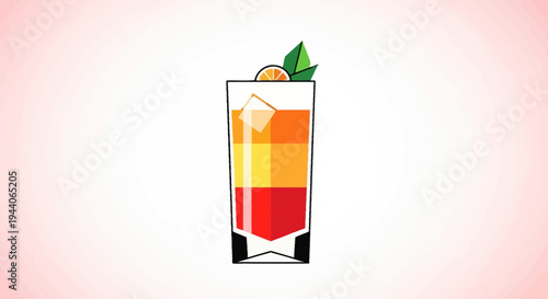 Layered Tropical Cocktail with Orange Slice and Mint.