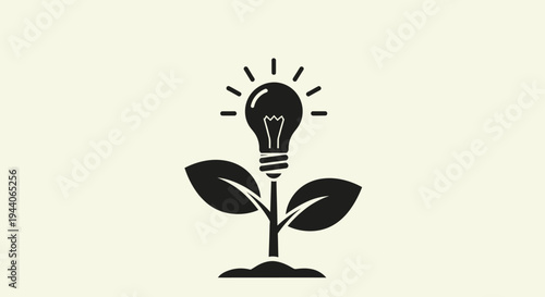 Lightbulb Growing From Plant Symbolizing New Ideas.