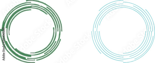 Abstract Futuristic Circular Line Art Set with Modern HUD Technology Elements and Geometric Loading Spinner Icons for UI UX Digital Interface Design