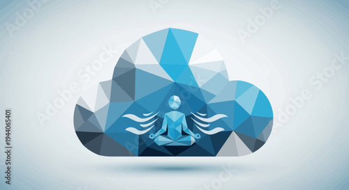 Meditating Figure Inside a Geometric Cloud Shape.
