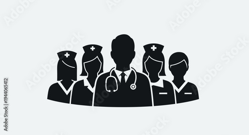 Medical Team Silhouette of Doctors and Nurses Standing Together.