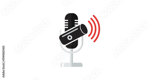 Microphone with Sound Waves Icon Representing Audio Recording.