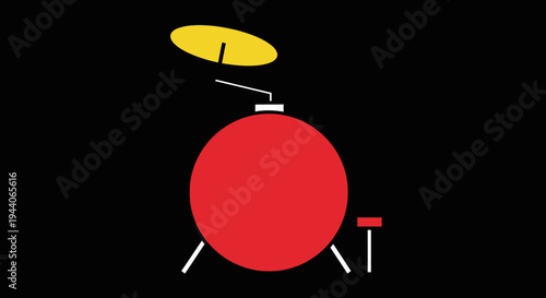 Minimalist Red Drum Set with Yellow Cymbal on Black.