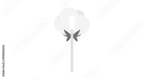 Minimalist Vector Illustration of a Cotton Flower on a Stick.