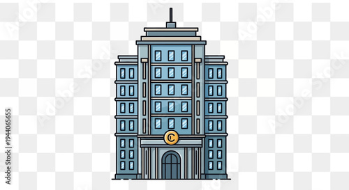 Modern Office Building Facade with Blue Glass Windows.