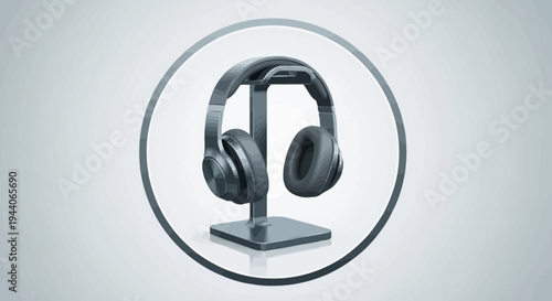 Modern Black Headphones Displayed on a Sleek Stand.