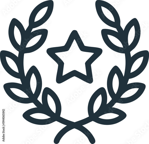 Laurel Wreath with Achievement Star, Minimalist Victory and Excellence Emblem, Classic Award and Recognition Icon, vector, illustration, silhouette.