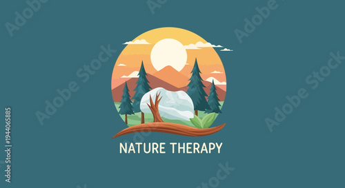 Nature Therapy Logo Design with Serene Landscape.