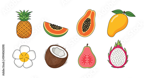 Colorful tropical fruits isolated on white