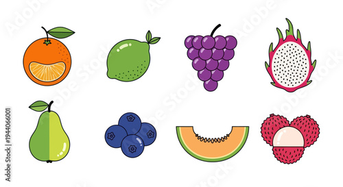 Colorful fruit assortment isolated on white