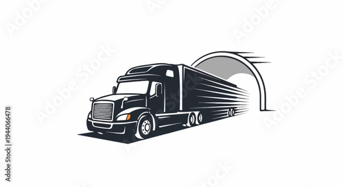 Stylized truck speeding through an archway, conveying motion
