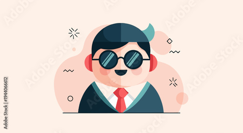 Stylized portrait of a smiling businessman with sunglasses and a tie